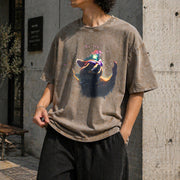 Cosmic Raccoon Vintage Washed T-Shirt in Brown