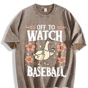 Off to Watch Baseball Goose Silly Goose Vintage Washed T-Shirt in Brown
