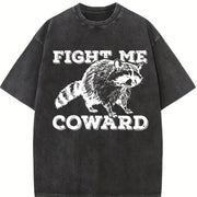 Raccoon Fight Me Coward Humor vintage washed oversized T-shirt in Black