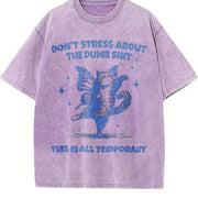 Retro Cat with Butterfly Wings 90s Vintage Washed T-Shirt in Purple