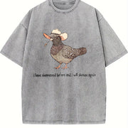 Shenanigans Pigeon Cowboy Pigeon : Western Bird Lover vintage washed oversized T-shirt in Gray