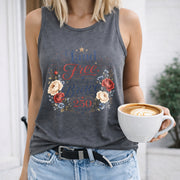 Land of the Free Because of the Brave Women's Color Cotton Tank Top in Gray