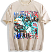 My Pronouns Are USA Retro Vintage Washed T-Shirt in Beige