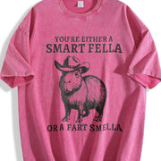 Retro Smart Fella Capybara 90s Vintage Washed T-Shirt in Red