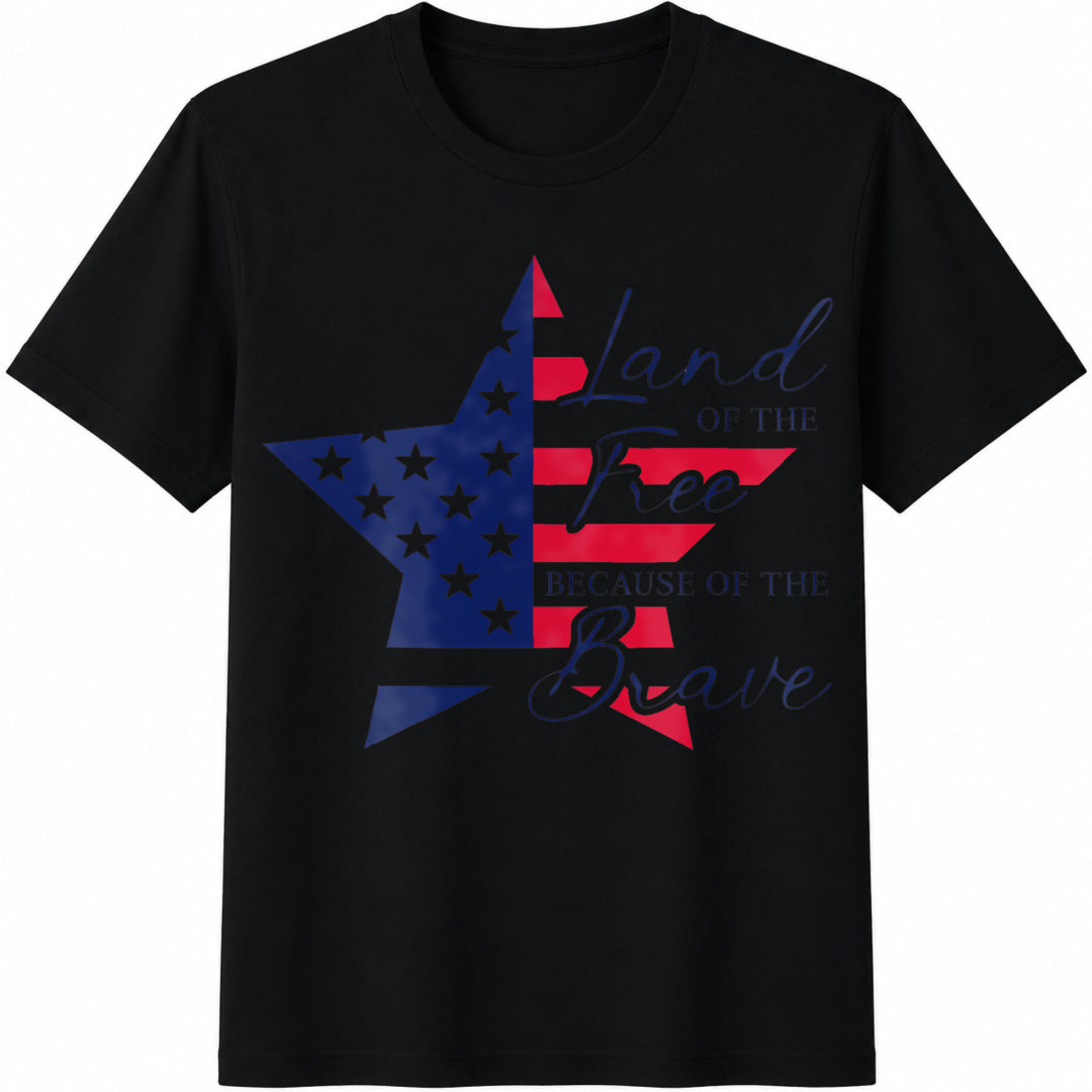 Patriotic Star Flag Land of the Free Because of the Brave Cotton T-Shirt in Black