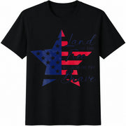 Patriotic Star Flag Land of the Free Because of the Brave Cotton T-Shirt in Black