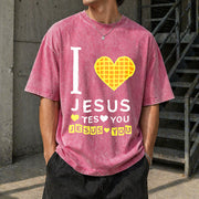 I Love Jesus Yes I Do Vintage Washed T-Shirt in Red