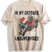 In My Defense I Was Left Unsupervised Classic Vintage Washed T-Shirt in Beige
