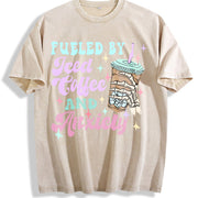 Iced Coffee & Anxiety Mental Awareness Vintage Washed T-Shirt in Beige