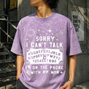 Sorry I Can't Talk I'm on the Phone with My Mom Ouija Vintage Washed T-Shirt in Purple