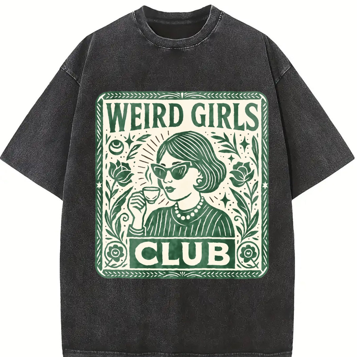 Weird Girls Club Quirky Vintage Washed T-Shirt in Black