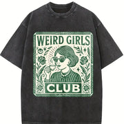 Weird Girls Club Quirky Vintage Washed T-Shirt in Black