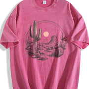 Desert Landscape Cactus Vintage Washed T-Shirt in Red