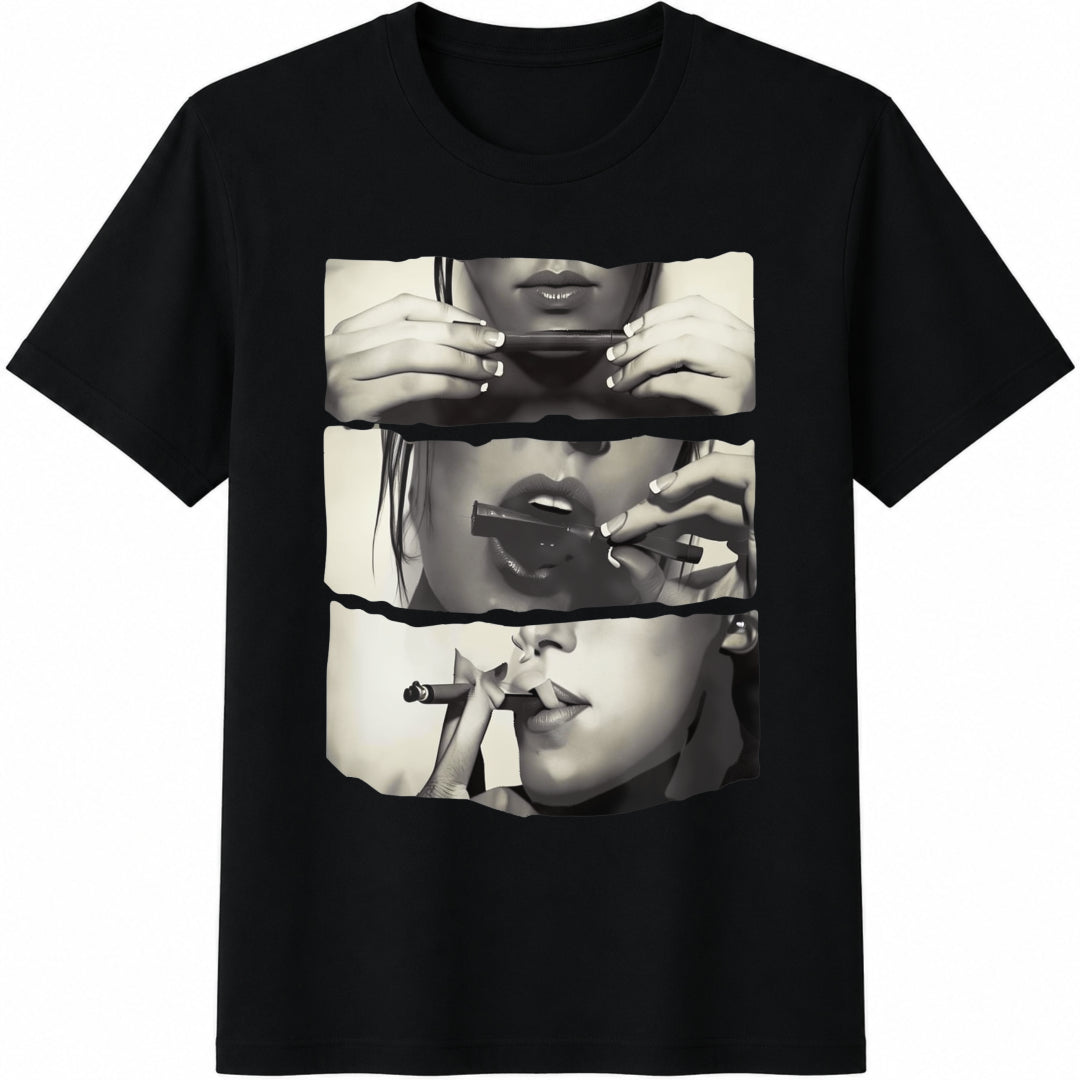 Abstract Black and White Woman Cotton T-Shirt in Black