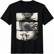 Abstract Black and White Woman Cotton T-Shirt in Black