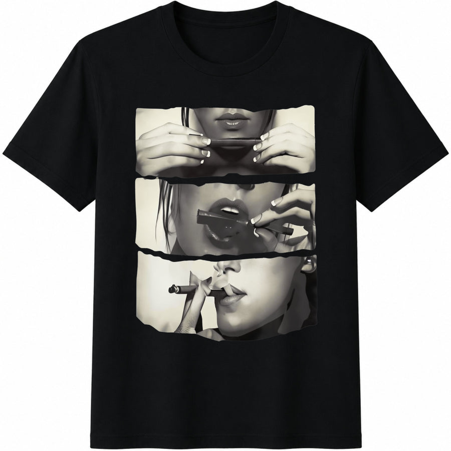 Abstract Black and White Woman Cotton T-Shirt in Black