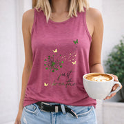 Dandelion Butterflies Just Breathe Crew-neck Sleeveless Women's Color Cotton Tank Top in Red