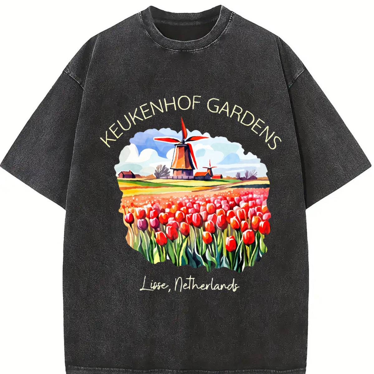Lisse Netherlands Gardens of Netherlands Vintage Washed T-Shirt in Black