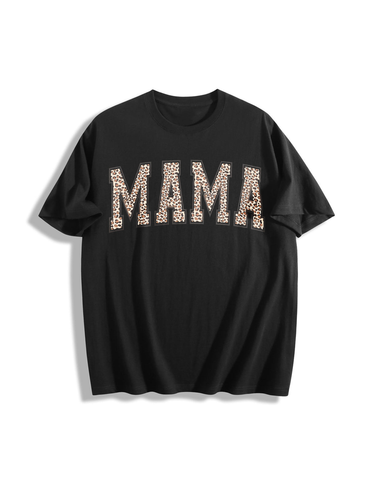 Leopard Mama Mothers Day Cotton T-Shirt in Black