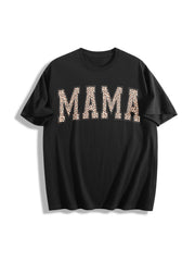 Leopard Mama Mothers Day Cotton T-Shirt in Black