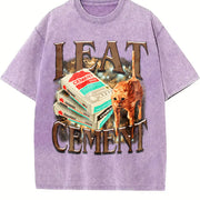 I Eat Cement Cat Meme Vintage Washed T-Shirt in Purple