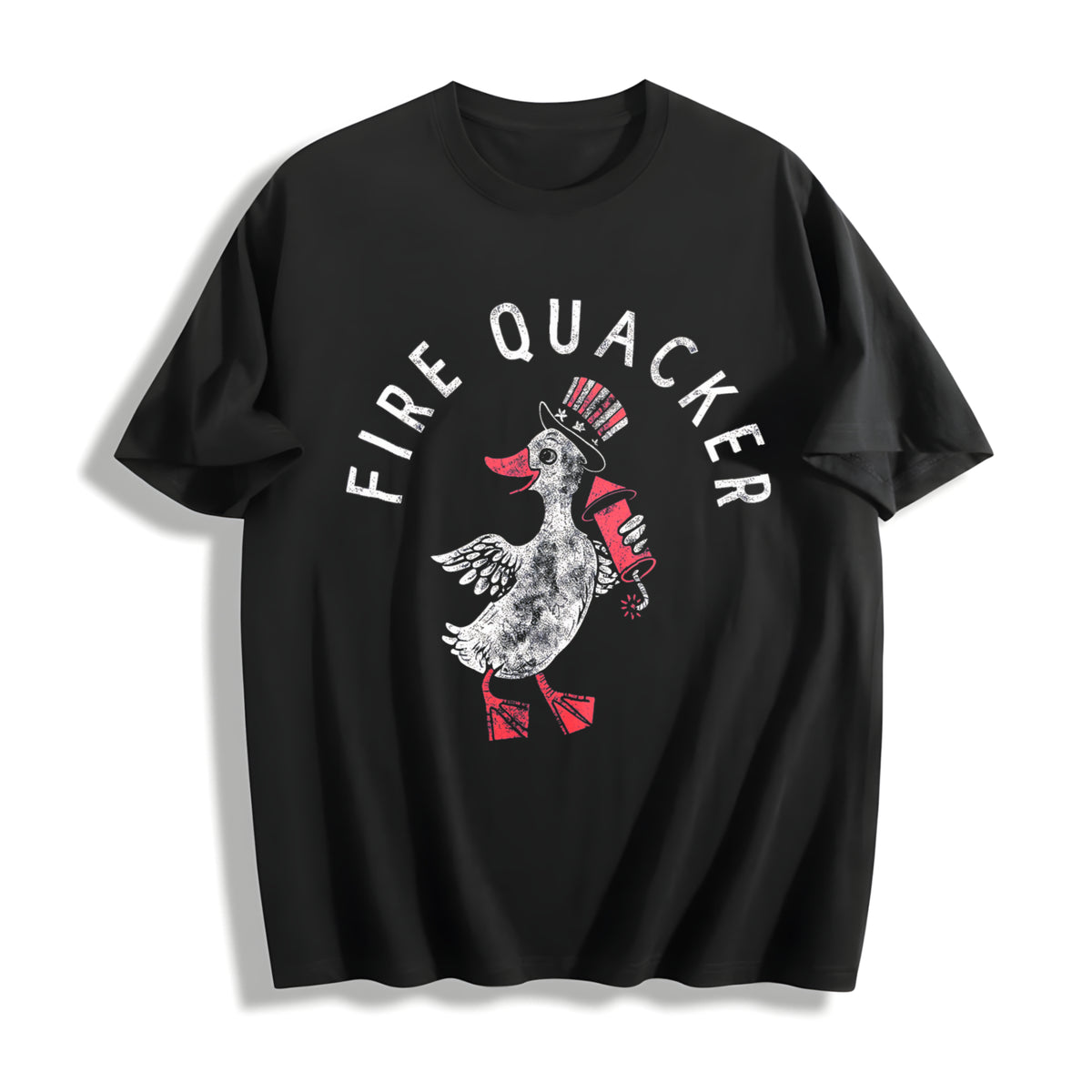 Fire Quacker Sarcastic Fourth of July Party Duck Fireworks Cotton T-Shirt in Black