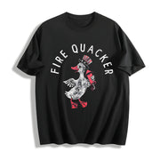 Fire Quacker Sarcastic Fourth of July Party Duck Fireworks Cotton T-Shirt in Black