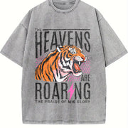 The Heavens Are Roaring Bible Verse Religious vintage washed oversized T-shirt in Gray