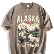 Retro Alaska the Last Frontier Grizzly Bear 90s Vintage Washed T-Shirt in Brown