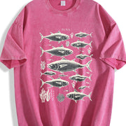 Tuna Fish 90s Retro ® Fisherman Ocean Y2k Vintage Washed T-Shirt in Red