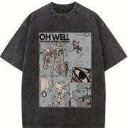 Retro Cowboy Bebop Anime Mineral Anime Manga Heavy Vintage Washed T-Shirt in Black