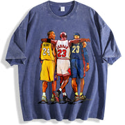 Illustrated Goats Three Basketball GOAT Tribute vintage washed oversized T-shirt in Blue