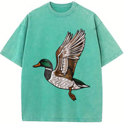 Embroidered Duck Animal Lover Vintage Washed T-Shirt in Blue