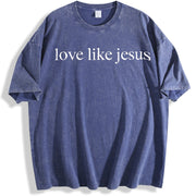 Love Like Jesus Christian Religious Mom vintage washed oversized T-shirt in Blue