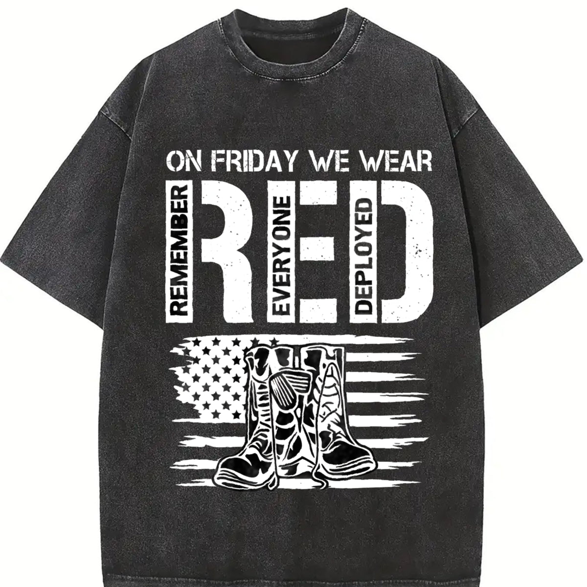Military Support US Flag & Red Friday for Spring Vintage Washed T-Shirt in Black