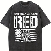 Military Support US Flag & Red Friday for Spring Vintage Washed T-Shirt in Black