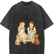 Cat Dog Retro Storybook Humor Vintage Washed T-Shirt in Black