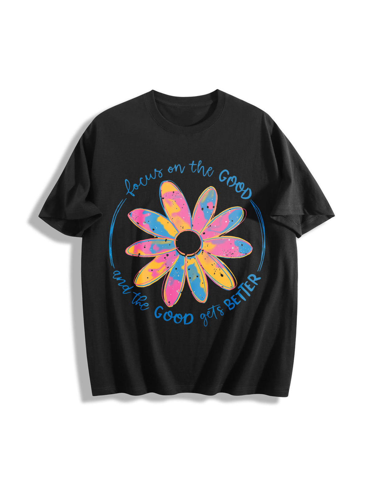 Focus on the Good Flowers Cotton T-Shirt in Black