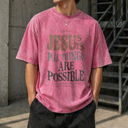 Jesus All Things Are Possible Vintage Washed T-Shirt in Red