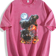 Dinosaur 90s Retro Prehistoric Jurassic Vintage Washed T-Shirt in Red