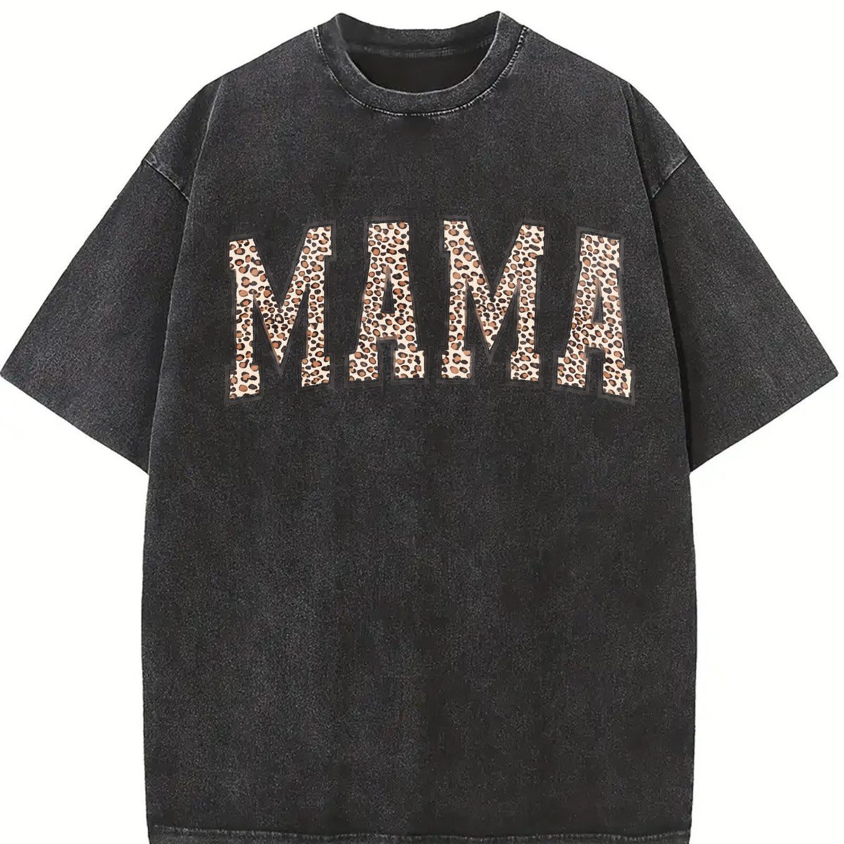 Leopard Mama Mothers Day Mom vintage washed oversized T-shirt in Black