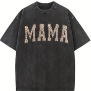 Leopard Mama Mothers Day Mom vintage washed oversized T-shirt in Black