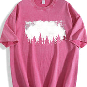 Dark Forest Pine Tree Silhouette vintage washed oversized T-shirt in Red
