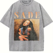 Sade Portrait Vintage Washed T-Shirt in Gray