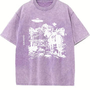 Western Cowboy UFO Vintage Washed T-Shirt in Purple