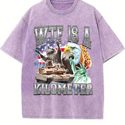 WTF Is a Kilometer Meme Retro Vintage Washed T-Shirt in Purple