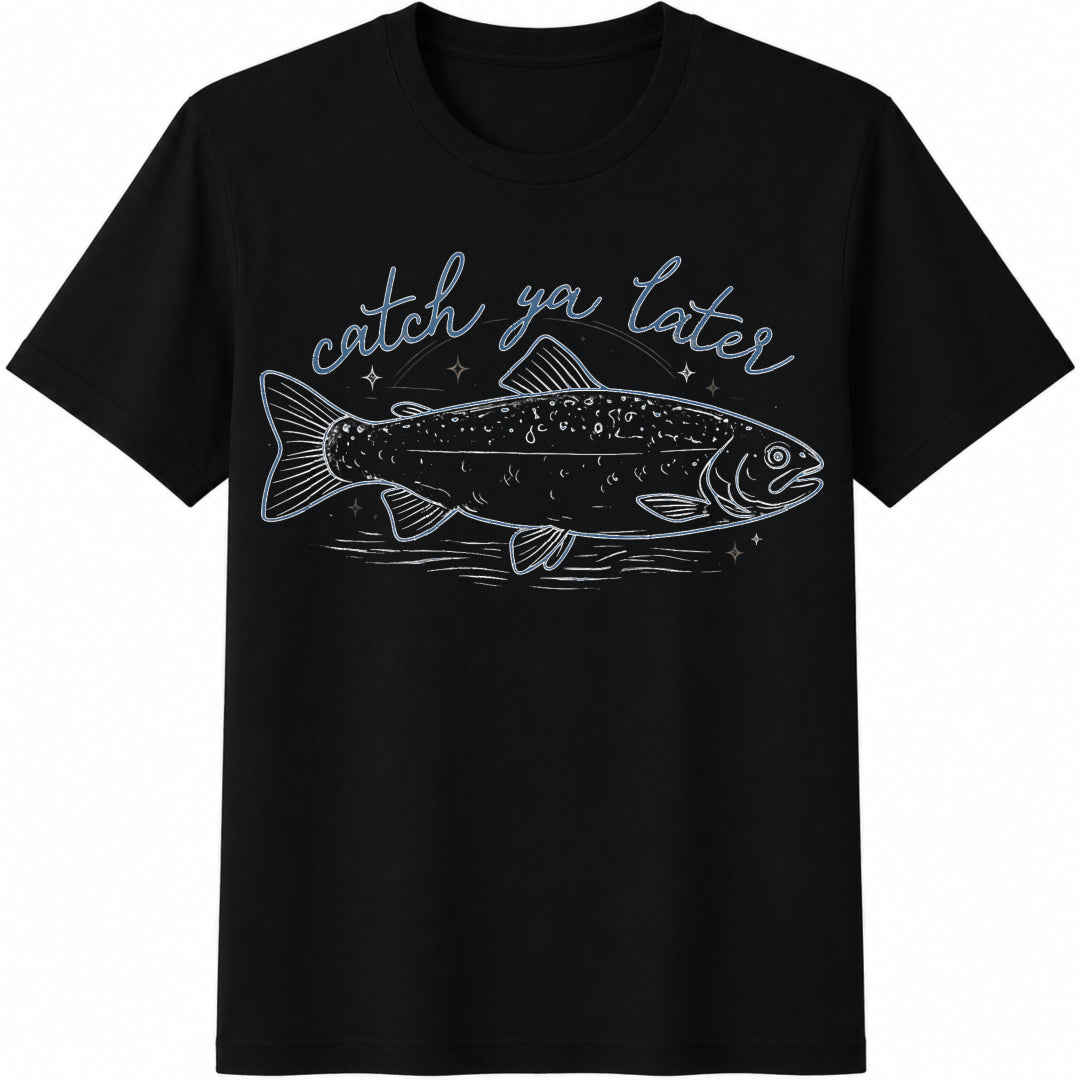 Fishing Catch Ya Later Trout Minimalist Cotton T-Shirt in Black