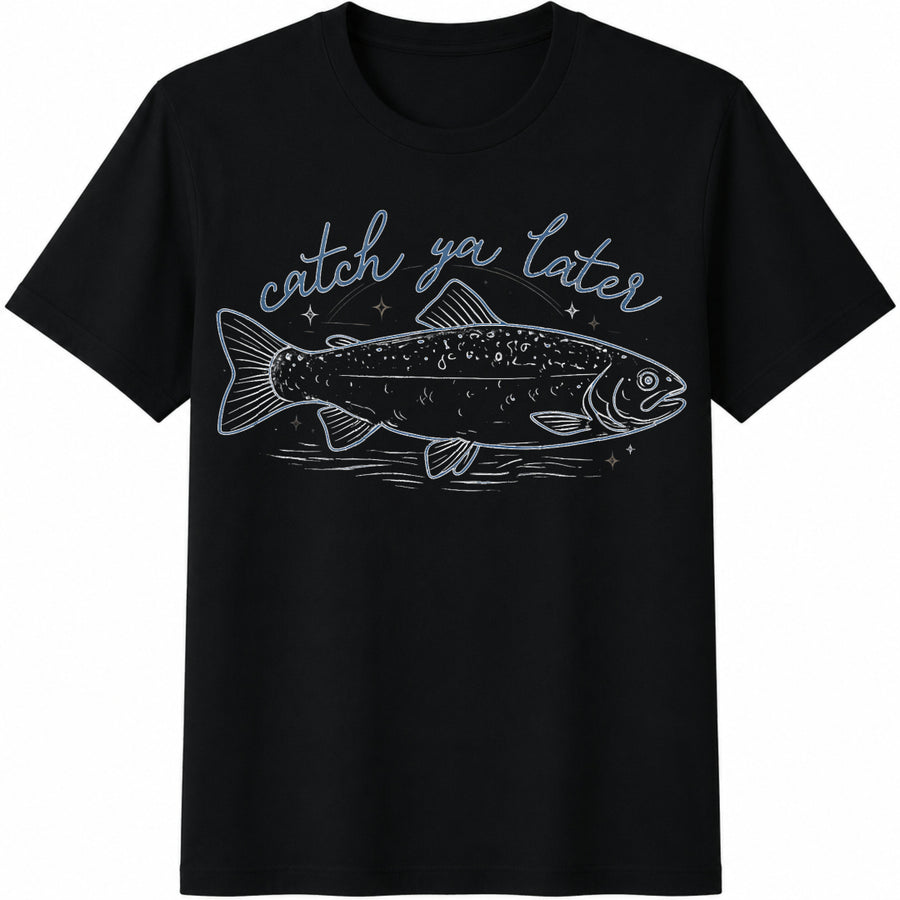 Fishing Catch Ya Later Trout Minimalist Cotton T-Shirt in Black