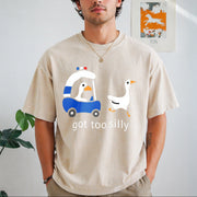 Got Too Silly Goose Cute for Ducks Car Vintage Washed T-Shirt in Beige