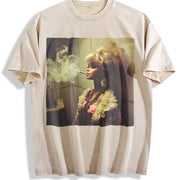 Smoking Glam Doll Vintage Washed T-Shirt in Beige
